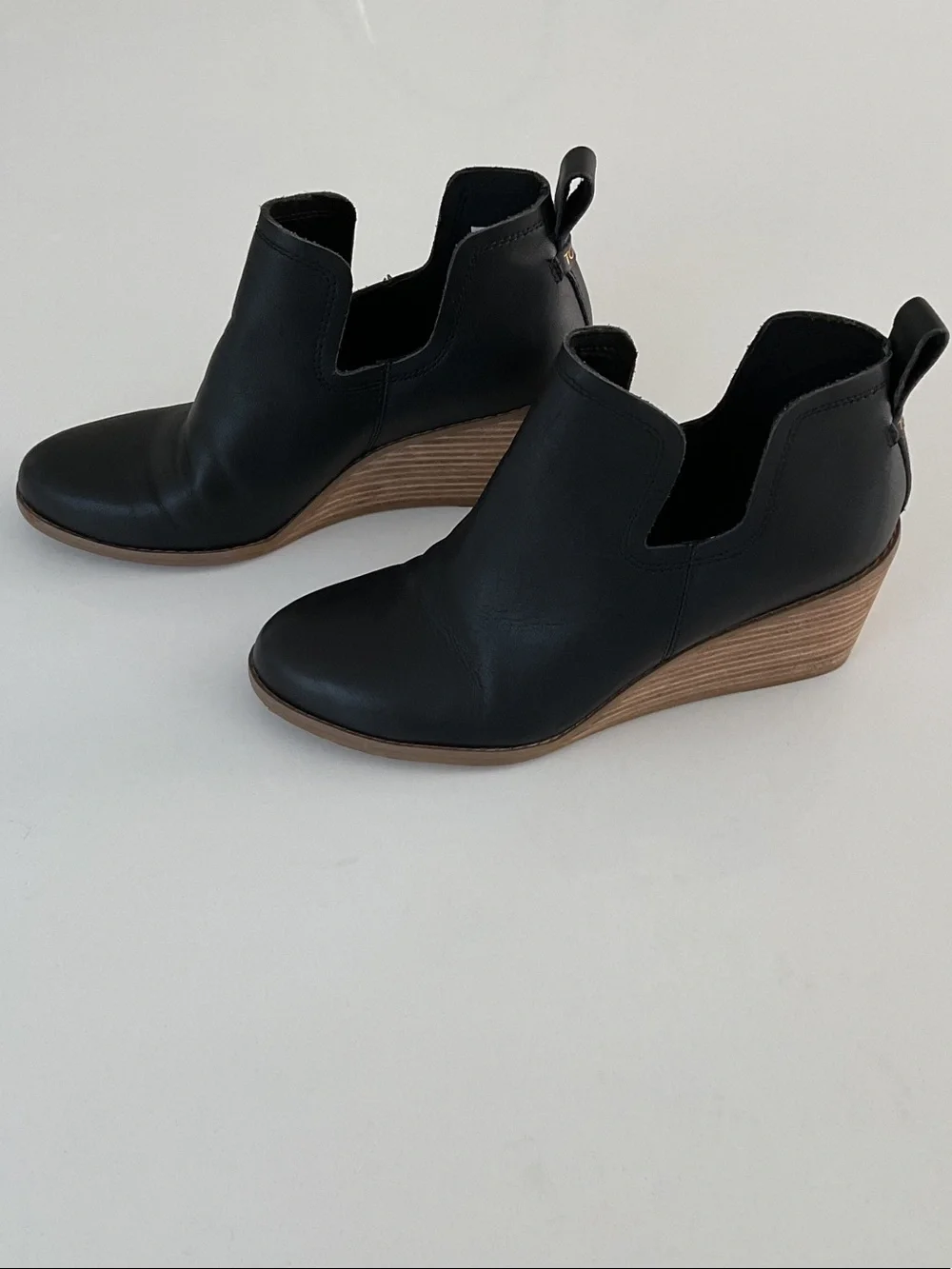 TOMS Wedge Ankle Booties - Black Leather